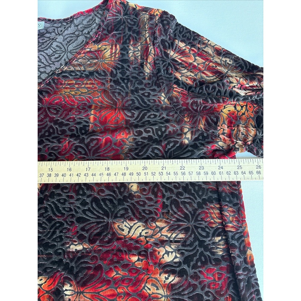 Catherines Womens Sz 1x Tunic Red Black Velvet Burnout Floral Stretch Whimsigoth - Picture 2 of 5